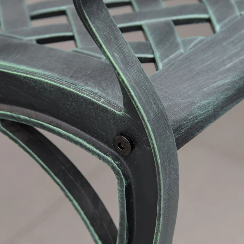 Outsunny Metal Garden Bench for Front Porch, Loveseat Like 2 Person, Armrests, Copper Color Cast Aluminum, Weaving Latticework Outdoor Furniture, Verdigris Green