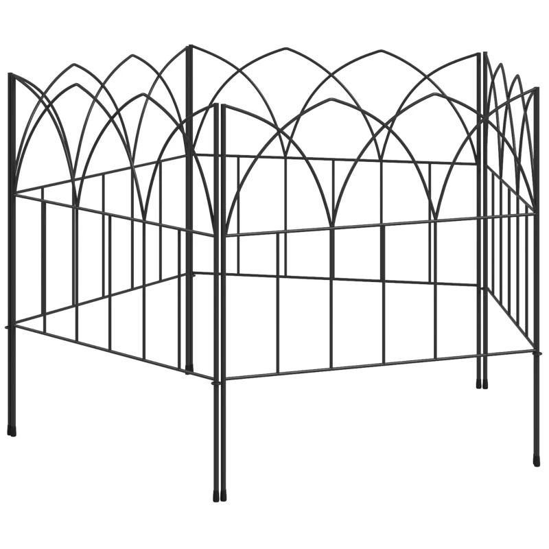 Outsunny Cercas de Jardim 205x45,5 cm Conjunto de 5 Cercas Decorativas para Jardim de Metal Barreira para Animais para Pátio Preto