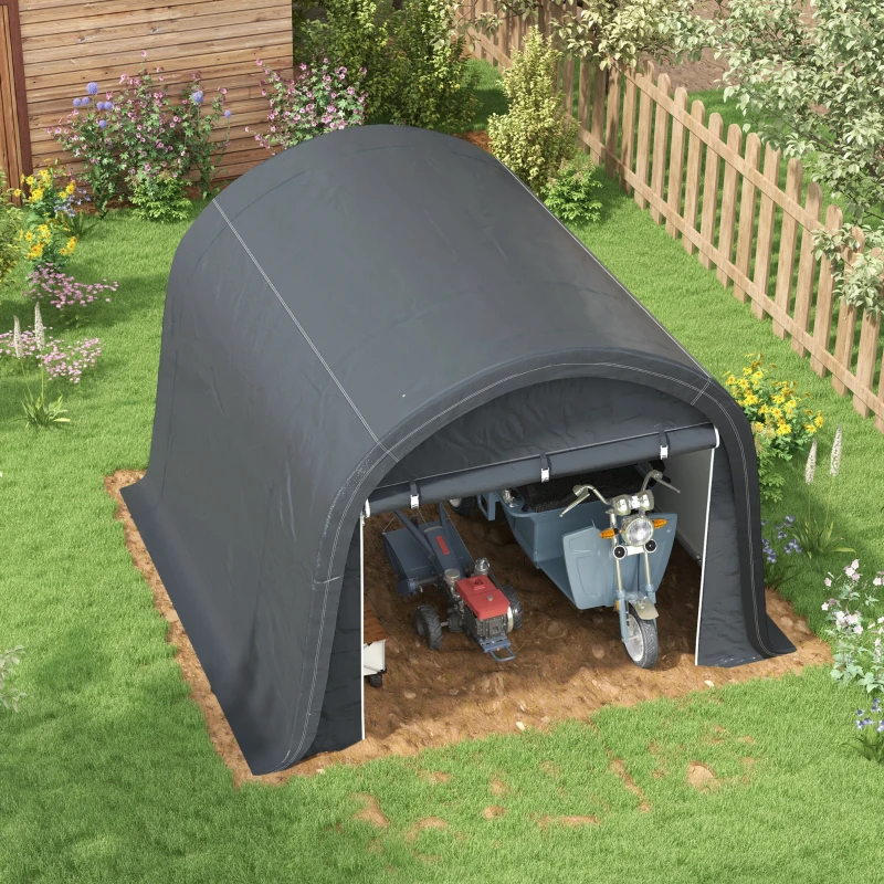Outsunny Opslagtent 3x3m, Stalen Frame en Grote Deuren voor Warenhuis en Industrie Grijs(m-8)