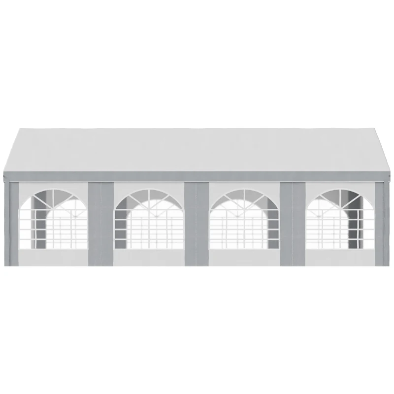 Outsunny 8 x 4m Galvanised Party Tent, Marquee Gazebo with Sides, Eight Windows and Double Doors, for Parties, Wedding and Events