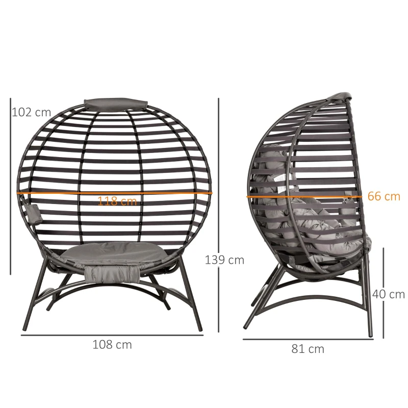 Outsunny Egg Chair with Soft Cushion, Steel Frame and Side Pocket, Garden Patio Basket Chair for Indoor, Outdoor, Brown