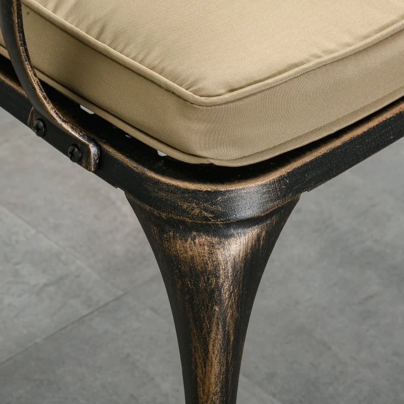 Outsunny 3 Piece Cast Aluminium Garden Bistro Set for 2 with Parasol Hole, Outdoor Coffee Table Set with Cushions - Bronze