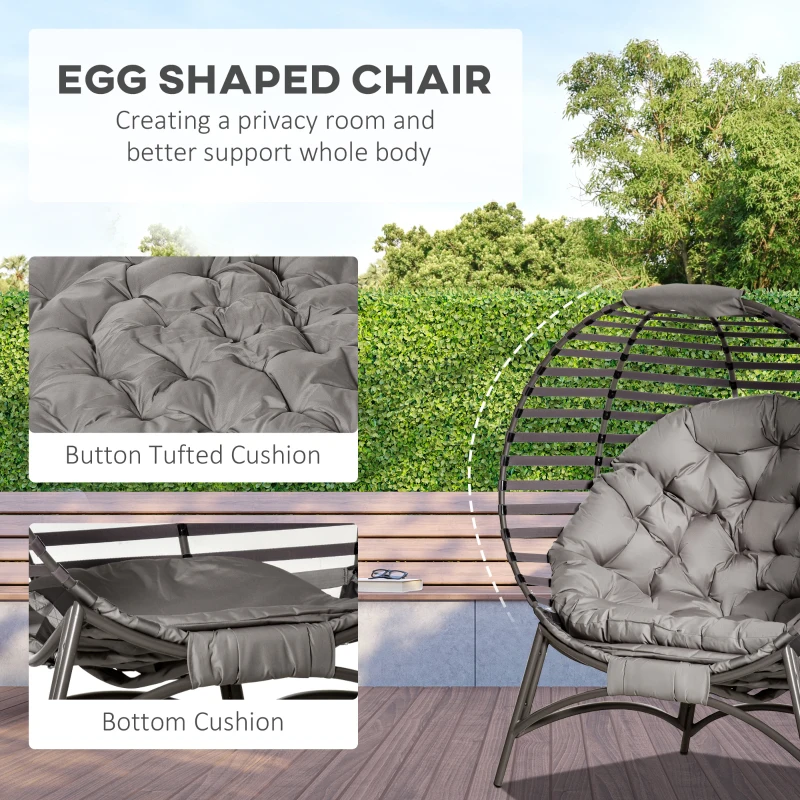 Outsunny Egg Chair with Soft Cushion, Steel Frame and Side Pocket, Garden Patio Basket Chair for Indoor, Outdoor, Brown