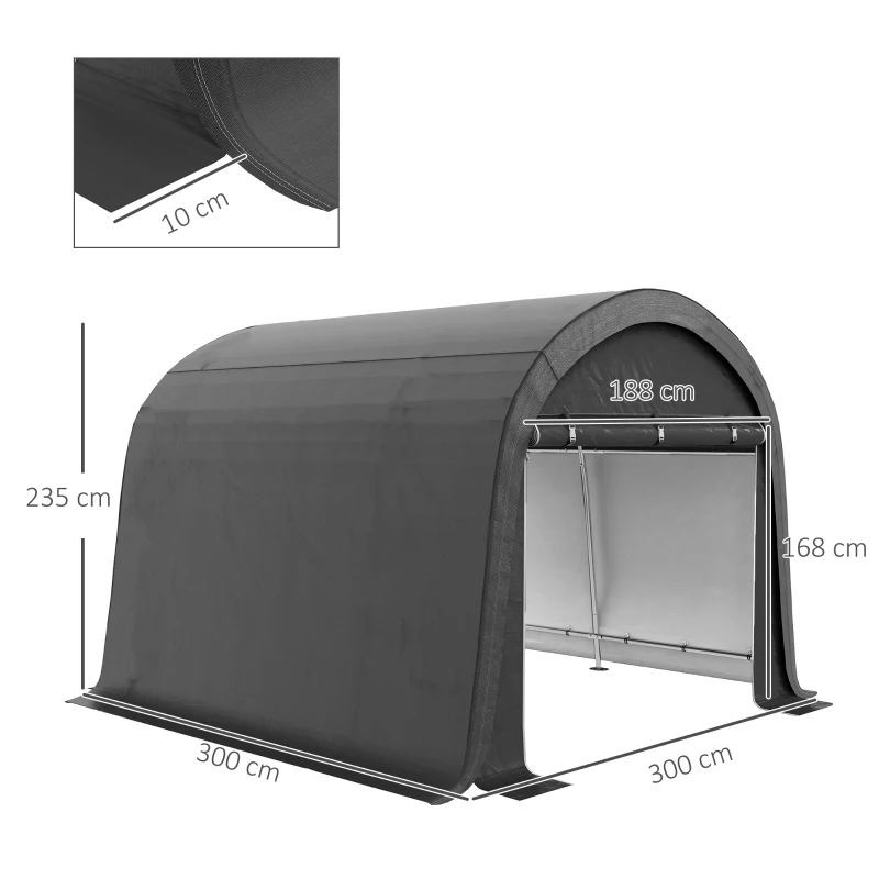 Outsunny Opslagtent 3x3m, Stalen Frame en Grote Deuren voor Warenhuis en Industrie Grijs(m-3)