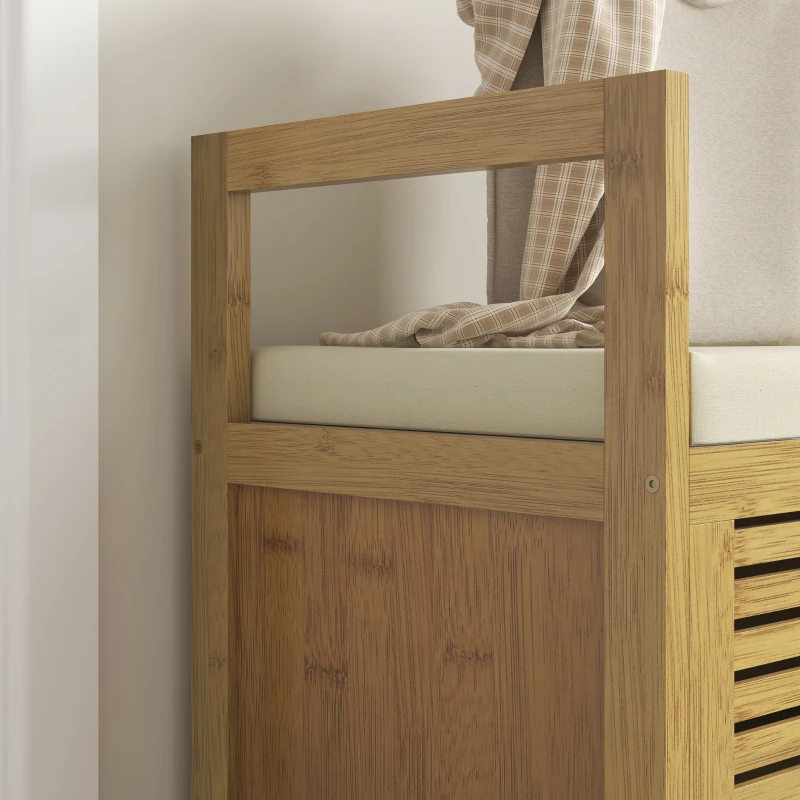 HOMCOM Banc de rangement avec compartiment caché sous assise pour entrée coussin et accoudoir 100 x 40 x 60 cm naturel