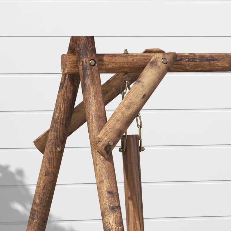 Outsunny Balancelle de jardin 2 places en bois avec accoudoirs Roues Charrette pour le jardin - dim. 200L x 137l x 167H cm