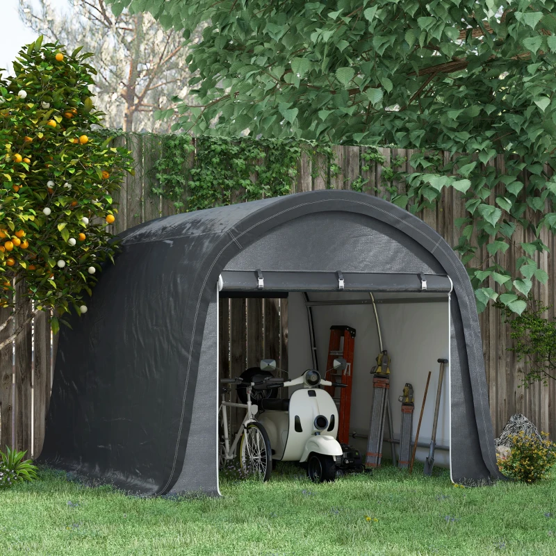 Outsunny Opslagtent 3x3m, Stalen Frame en Grote Deuren voor Warenhuis en Industrie Grijs(m-2)