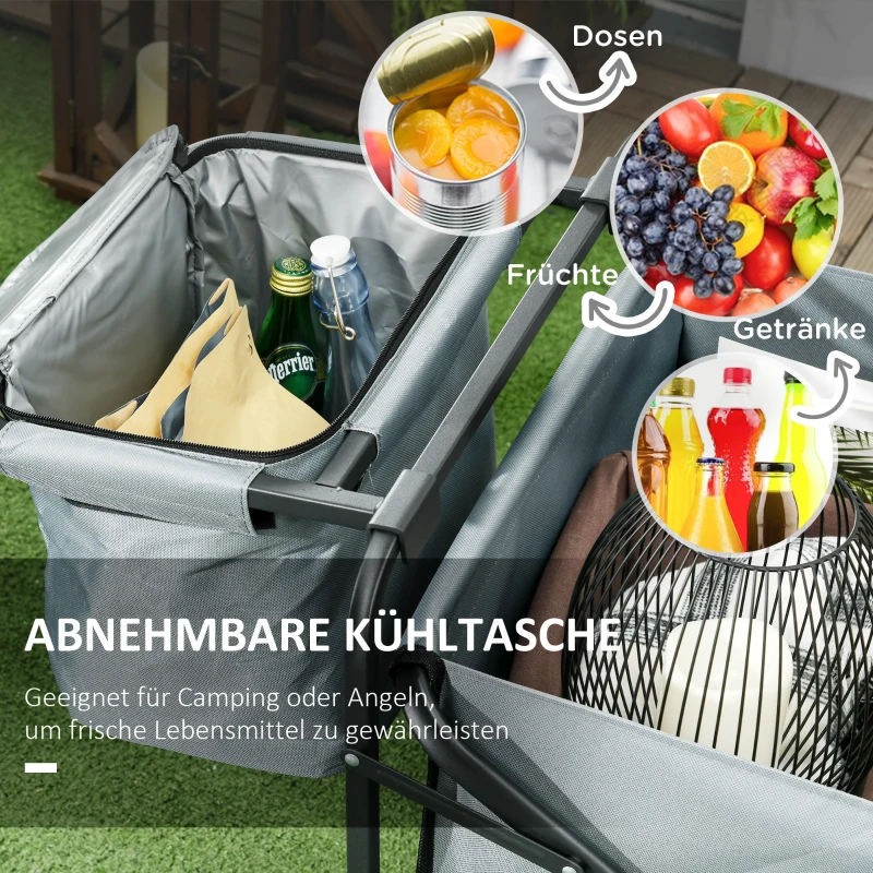 Outsunny Opvouwbare Bolderkar met Koeltas - Stalen Frame - Draagvermogen tot 100 kg - Afmetingen 113x57x77-100 cm - Donkergrijs