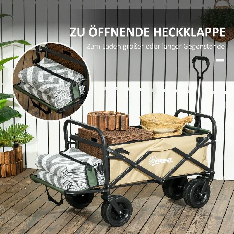 Outsunny Opvouwbare Bolderkar, 110 L, tot 100 kg, Telescopische handgreep, Stalen frame, 94 x 57 x 77-100 cm, Khaki
