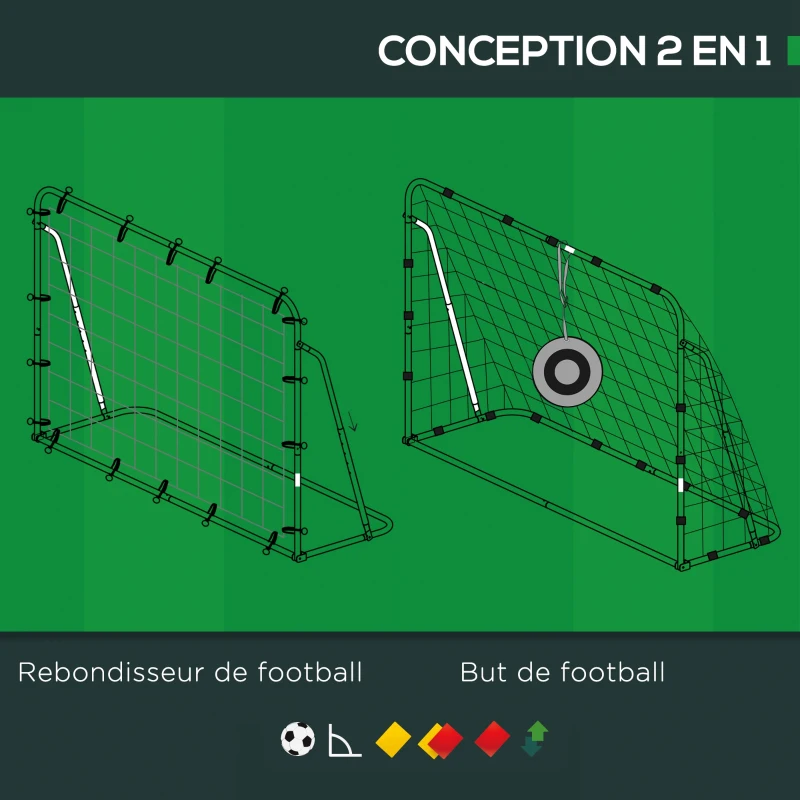 HOMCOM Filet de rebond de football angle réglables avec filet de rebond cible mobile sardines de fixation fournies