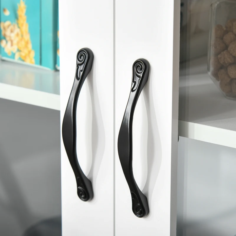 HOMCOM Aparador de Cocina con 2 Botelleros para 8 Botellas de Vino Armario de 2 Puertas de Cristal y Estantes Abiertos Moderno para Comedor Bar 103x34x80 cm Blanco y Roble