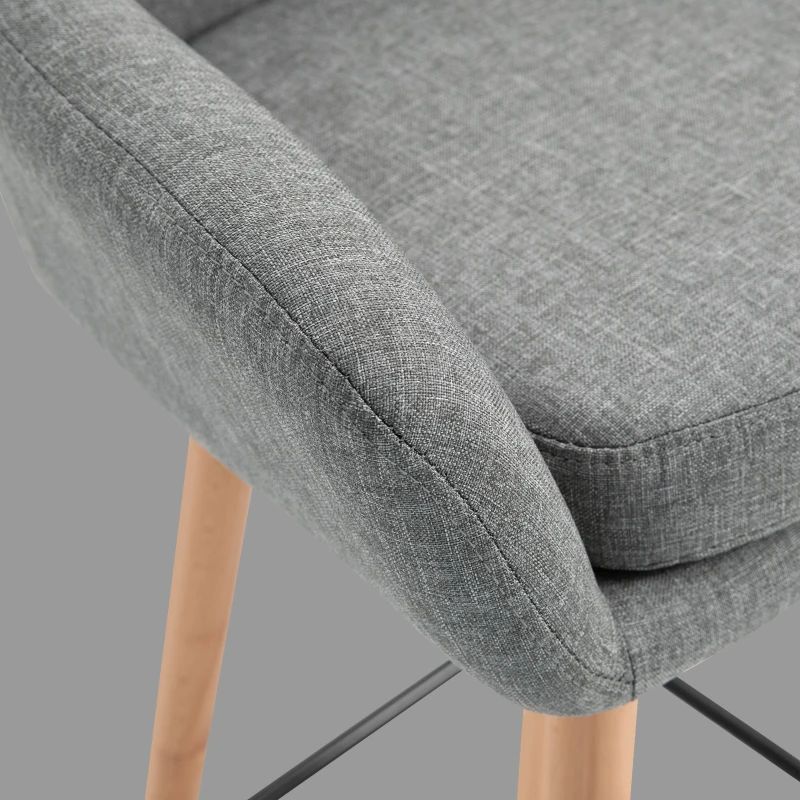 HOMCOM Set of 2 Bar Stools Modern Upholstered Seat Bar Chairs w/ Metal Frame, Solid Wood Legs Living Room Dining Room Fabric Furniture - Grey
