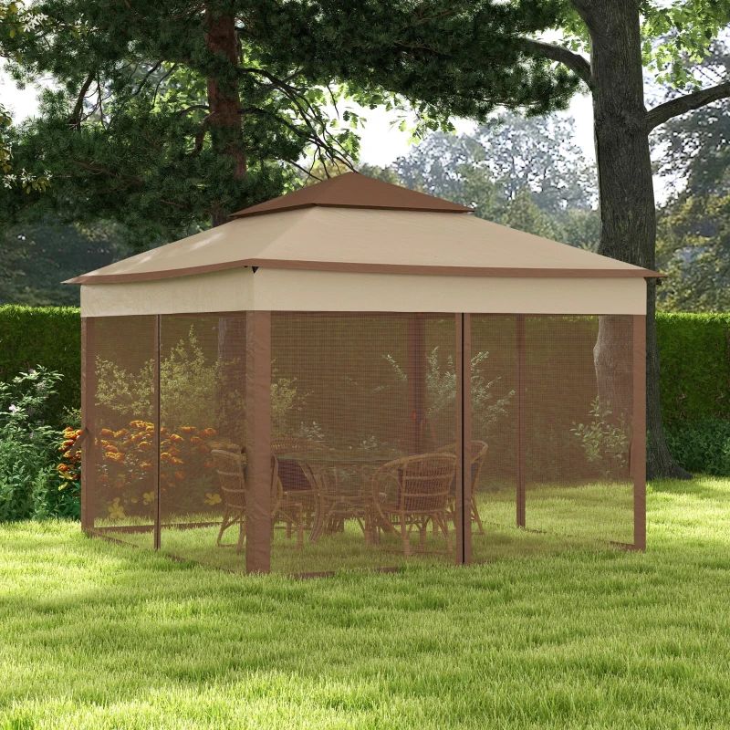 Outsunny 3 x 3(m) Pop Up Gazebo, Double-roof Garden Tent with Netting and Carry Bag, Party Event Shelter for Outdoor Patio, Khaki