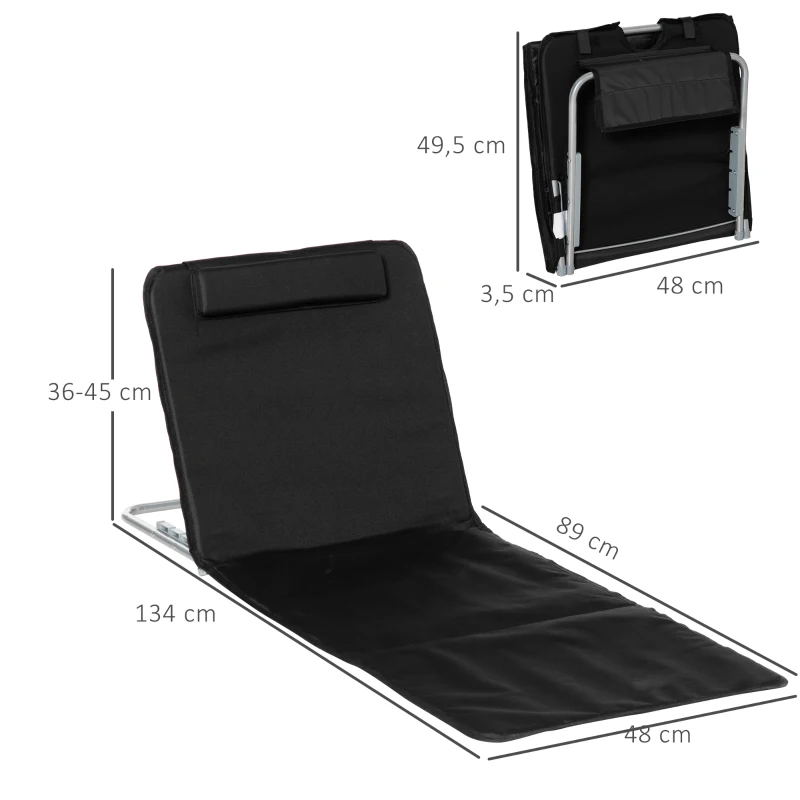 Outsunny Opvouwbare Ligstoel voor Strand, Tuin en Zon, Verstelbare Rugleuning, Zijvak, 48 cm x 134 cm x 33-43 cm, Zwart