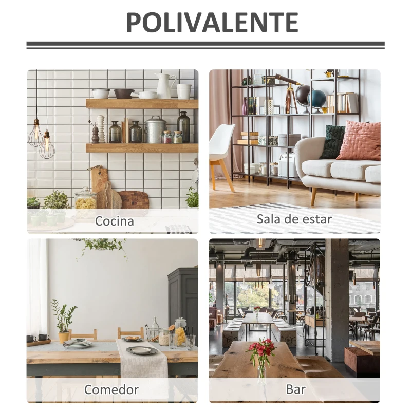 HOMCOM Mesa Alta de Bar Cuadrada con Reposapiés Ajustable y Marco de Metal para Salón Comedor 62x62x110 cm Negro y Plata