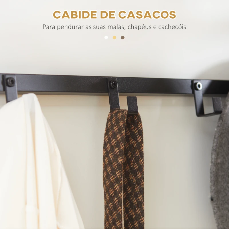 HOMCOM Móvel Cabide de Entrada 2 em 1 com Cabide de Parede e Banco Sapateira Moderno com 4 Ganchos 1 Barra e 1 Prateleira Carvalho