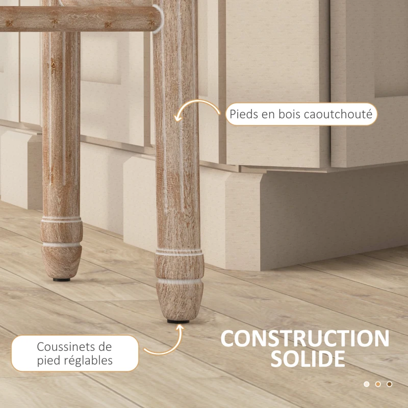 HOMCOM Lot de 2 chaises de bar médaillon Style Louis XVI bois massif sculpté patiné aspect lin 48 x 56 x 118 cm crème