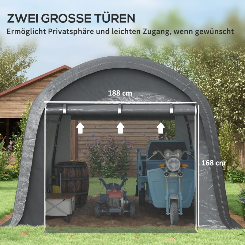 Outsunny Opslagtent 3x3m, Stalen Frame en Grote Deuren voor Warenhuis en Industrie Grijs(m-6)
