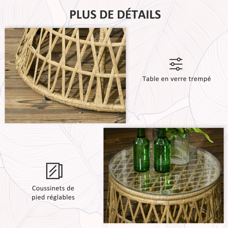 Outsunny Ensemble salon de jardin 3 pièces avec 2 fauteuils papasan pivotant et 1 tables basse ronde polyester résine tressée
