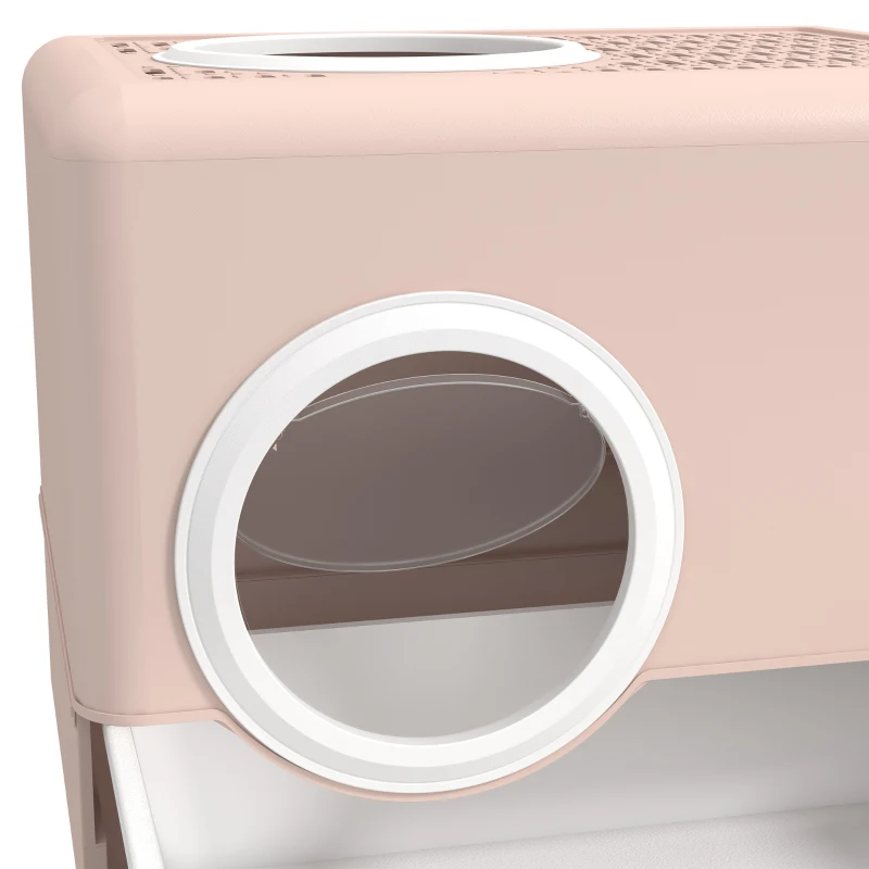 PawHut Caixa de Areia para Gatos com Pá Bandeja Removível 2 Portas Entrada Frontal e Saída Superior 52x41x38,5 cm Rosa