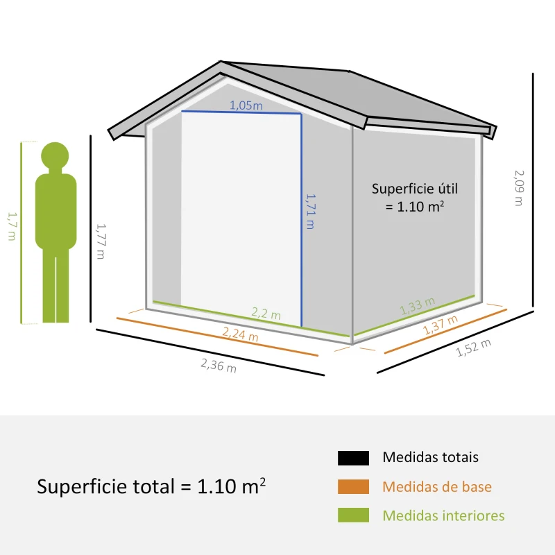 Outsunny Abrigo de Jardim 3m² 152x235,7x208,7 cm Abrigo de Jardim com 2 Portas de Correr e 4 Janelas de Ventilação Madeira e Marrom