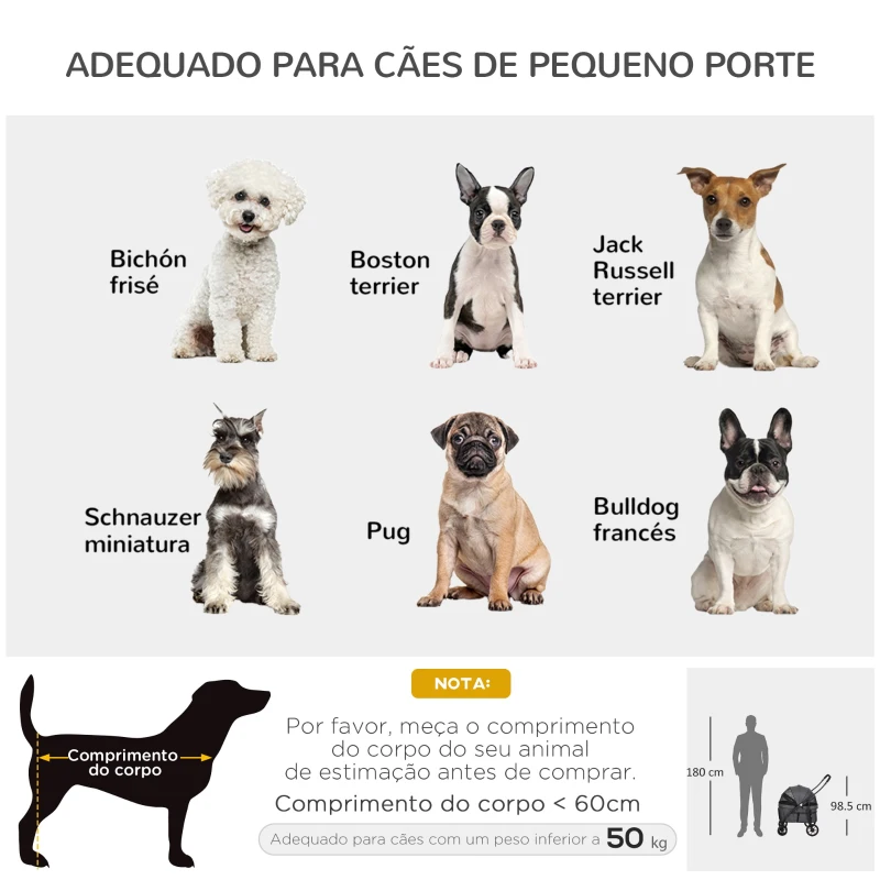 PawHut Carrinho para Animais de Estimação 2 em 1 Dobrável com Almofadado e Estrutura de Aço 81x68x98,5 cm Cinza Escuro
