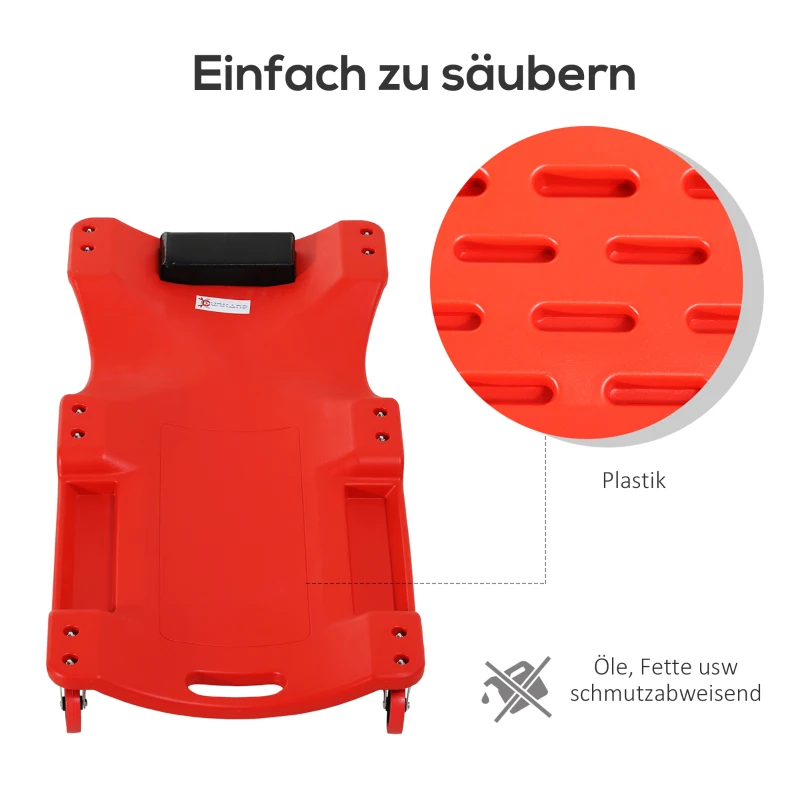 DURHAND Montage-Rollbrett met Hoofdsteun, Gereedschapsbakje, Oliebestendig, tot 120 kg, 100x48x12 cm, Rood