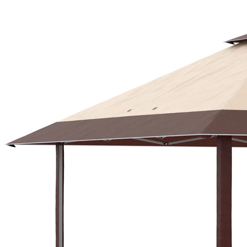 Outsunny Tenda Dobrável 3,85x3,85 m Tenda de Jardim com Telhado Duplo Altura Ajustável para Festas Casamentos Cáqui e Café