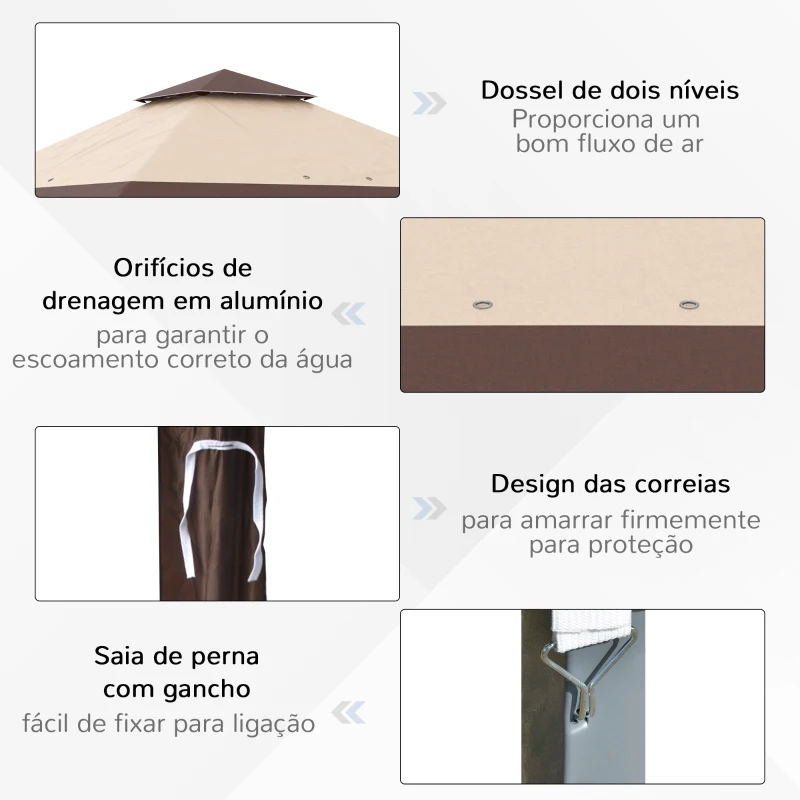 Outsunny Tenda Dobrável 3,85x3,85 m Tenda de Jardim com Telhado Duplo Altura Ajustável para Festas Casamentos Cáqui e Café