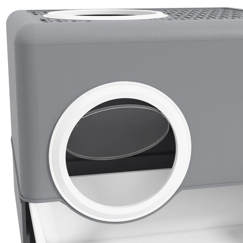 PawHut Kuweta dla Kotów, 2 Wyjścia, Wysuwana Taca, 52 x 41 x 38,5 cm, Szary