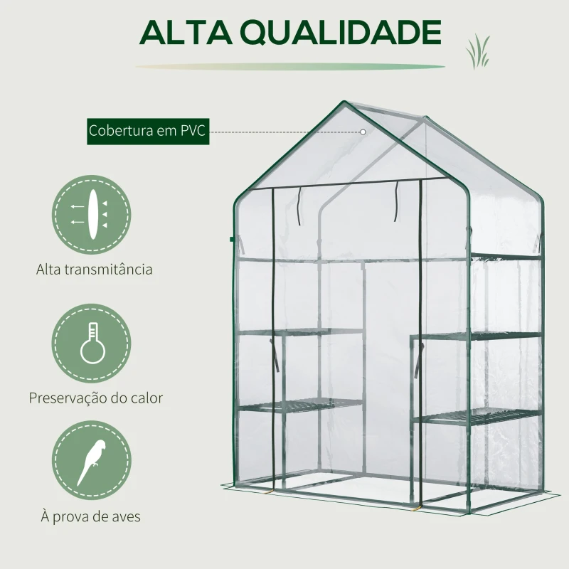 Outsunny Estufa de Jardim com 4 Prateleiras Porta com Fecho de Correr para Cultivo de Plantas Flores Vegetais 142x73x195 cm Verde