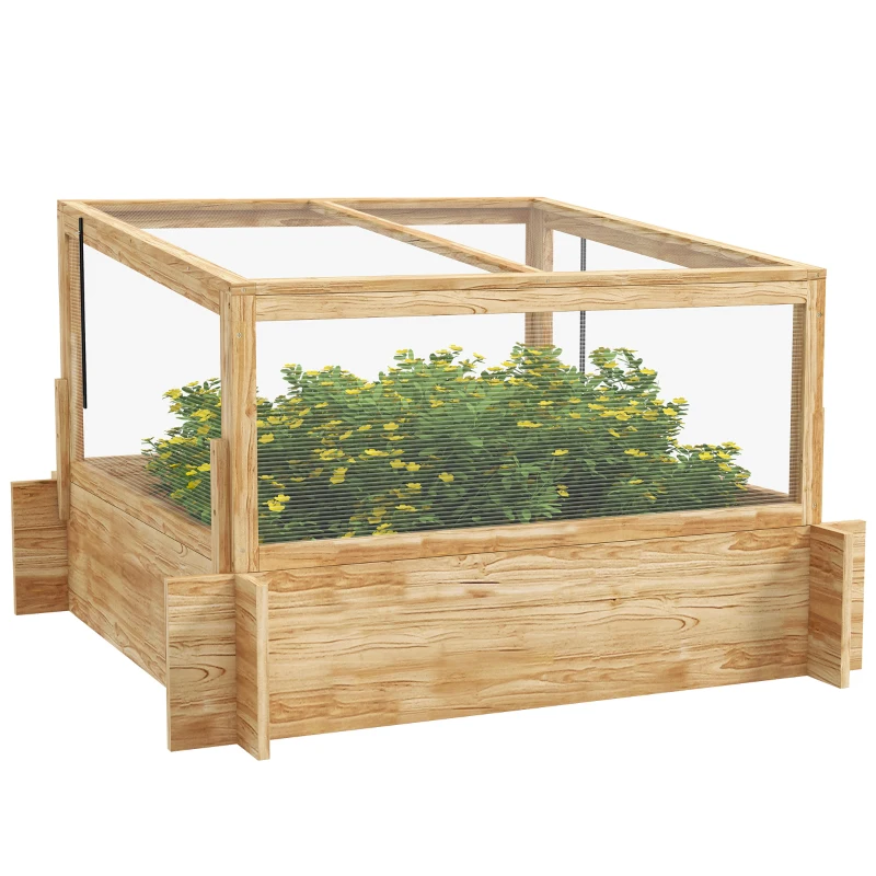 Outsunny 2-In-1 Wooden Greenhouse Planter Box - Natural