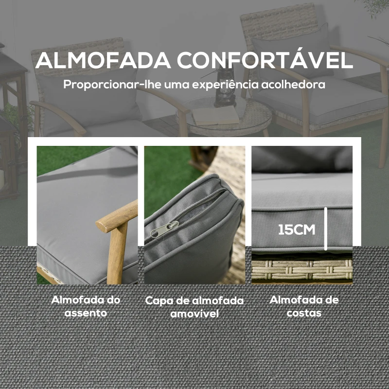 Outsunny Conjunto de Cadeiras e Mesa em Vime com Estrutura de Alumínio Inclui 2 Cadeiras 1 Mesa de Vidro Temperado Natural e Marróm