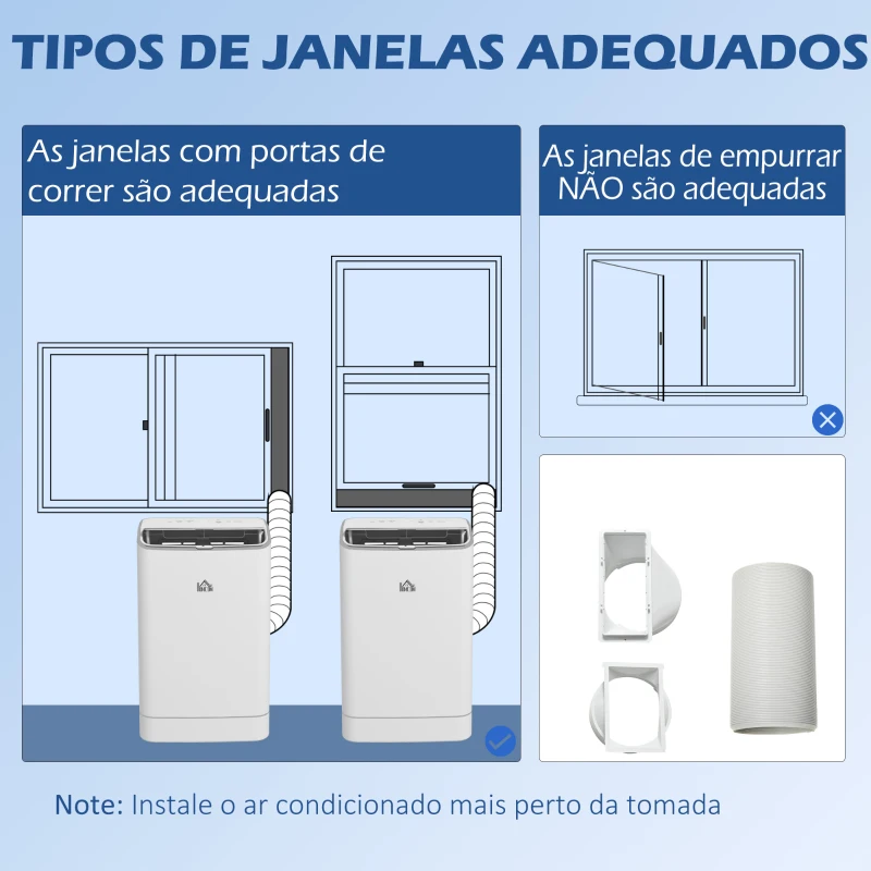 HOMCOM Ar Condicionado Portátil 9000 BTU 960 W com Ecrã LED Controlo Remoto Temporizador para 12-20 m² 30x34x69,4 cm Branco
