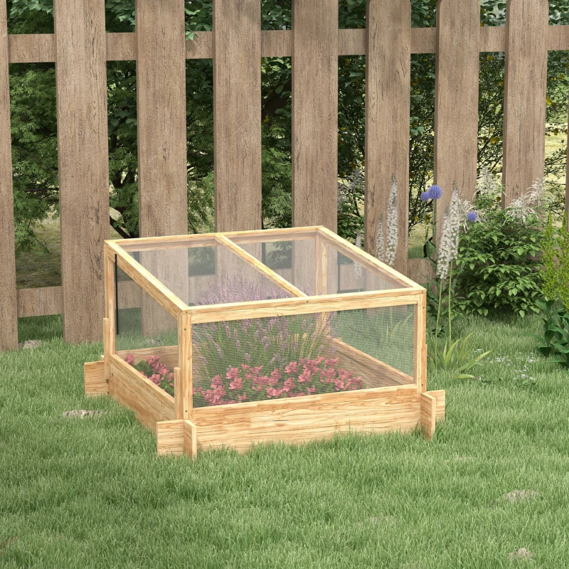 Outsunny 2-In-1 Wooden Greenhouse Planter Box - Natural