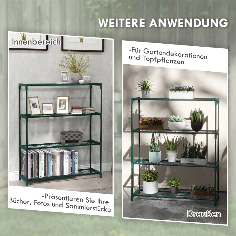 Outsunny Plantenrek Bloementrap Plantentrap, 4 Planken, 89 cm x 28 cm x 107 cm, Donkergroen