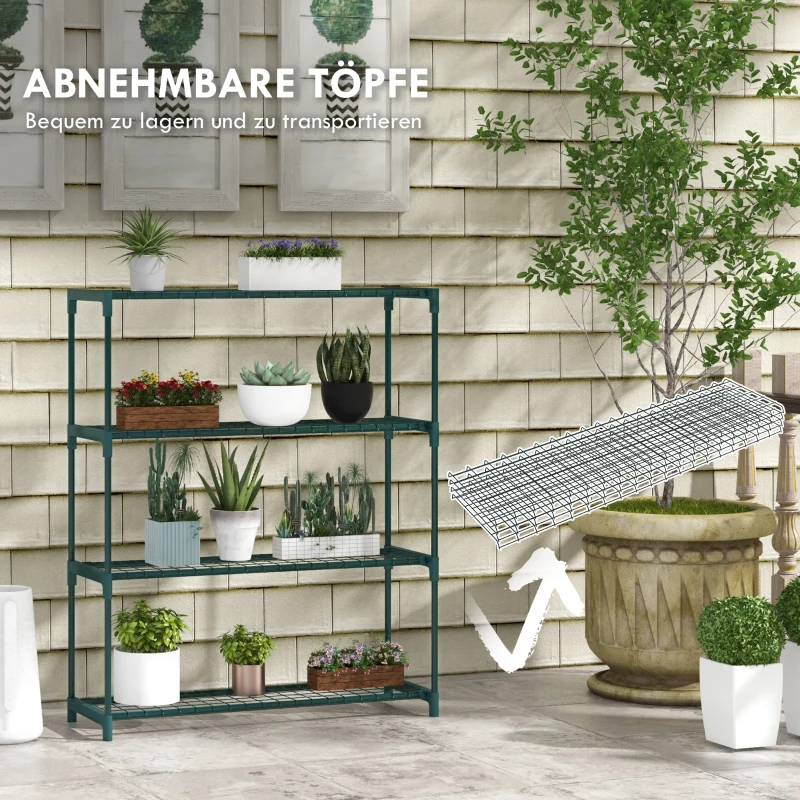 Outsunny Plantenrek Bloementrap Plantentrap, 4 Planken, 89 cm x 28 cm x 107 cm, Donkergroen