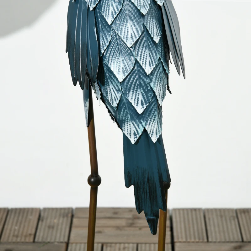 Outsunny Tuinbeeld Kraanvogels, 2-delige Set, roestvrij, weerbestendig, kleurvast, Staal, 26 x 15 x 74 cm, Blauw/Wit/Grijs