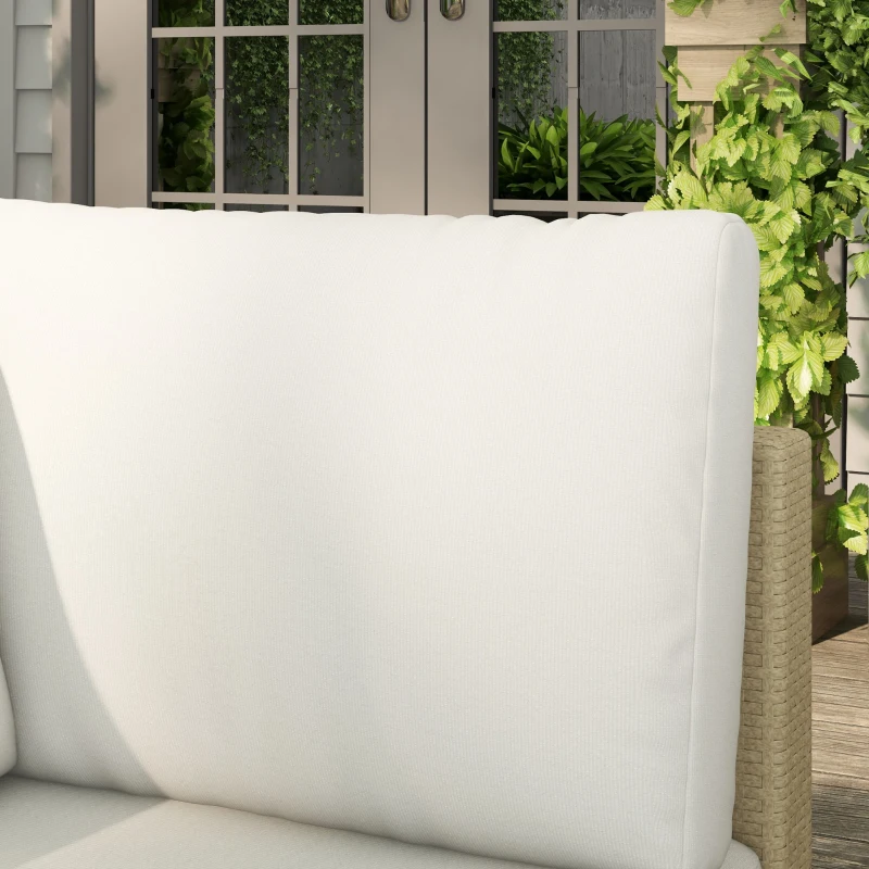 Outsunny Conjunto de Móveis de Vime 3 Peças Mesa de Centro Sofá Duplo e Sofá de 3 Lugares para Terraço Jardim Pátio Bege