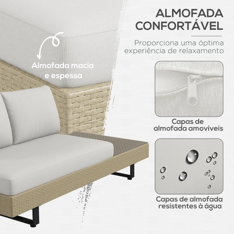 Outsunny Conjunto de Móveis de Vime 3 Peças Mesa de Centro Sofá Duplo e Sofá de 3 Lugares para Terraço Jardim Pátio Bege