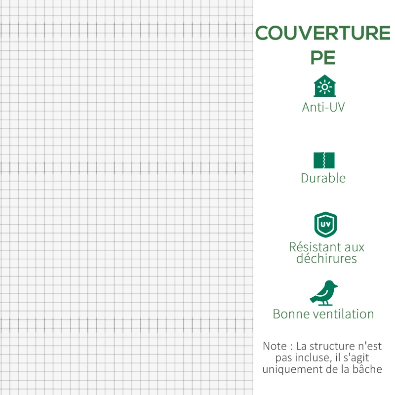 Outsunny Bâche de Rechange Serre Tunnel 6 m², bâche PE Anti-UV imperméable 6 fenêtres + Porte Enroulable zippée Blanc