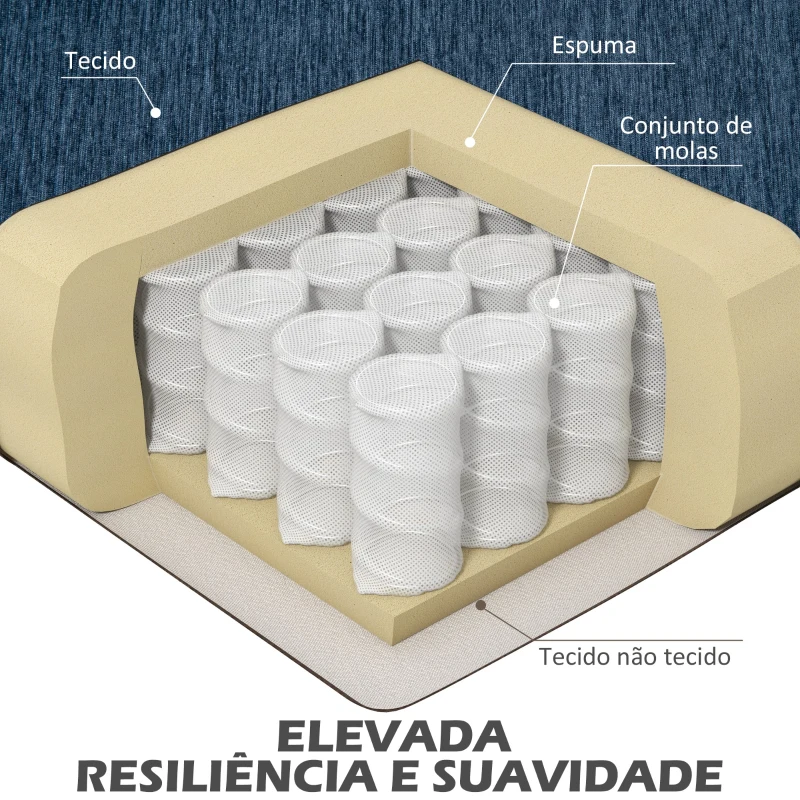 HOMCOM Sofá de Canto com Chaise Longue em Forma de L Estofado em Poliéster para Sala Capacidade 250 kg 215x142x88 cm Azul