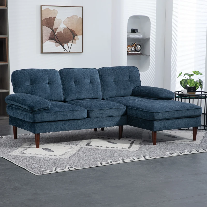 HOMCOM Sofá de Canto com Chaise Longue em Forma de L Estofado em Poliéster para Sala Capacidade 250 kg 215x142x88 cm Azul