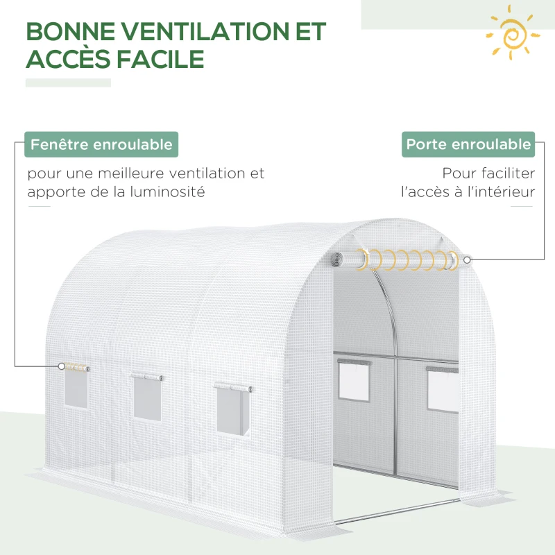 Outsunny Bâche de Rechange Serre Tunnel 6 m², bâche PE Anti-UV imperméable 6 fenêtres + Porte Enroulable zippée Blanc