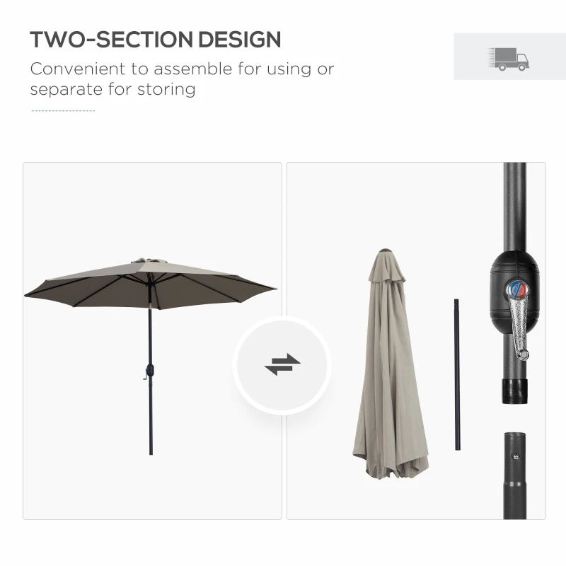 Outsunny 3m Parasol Patio Umbrella, Outdoor Sun Shade with Tilt and Crank Handle for Balcony, Bench, Garden, Light Grey