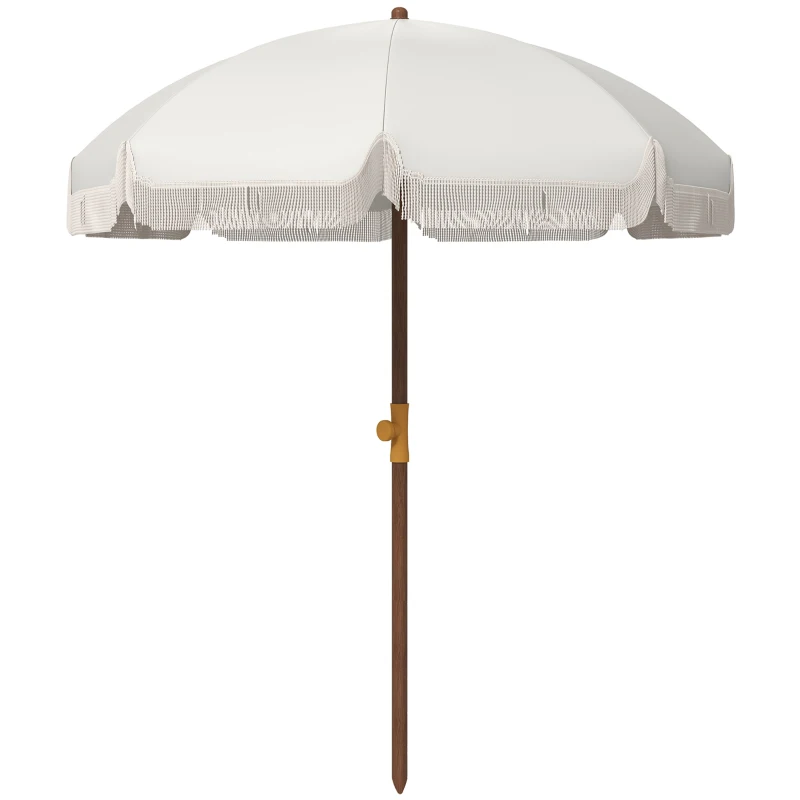 Outsunny Chapéu de Sol de Praia Ø190x210 cm com 8 Varas Abertura Manual Anti-UV Impermeável e Bolsa de Transporte para Jardim Creme