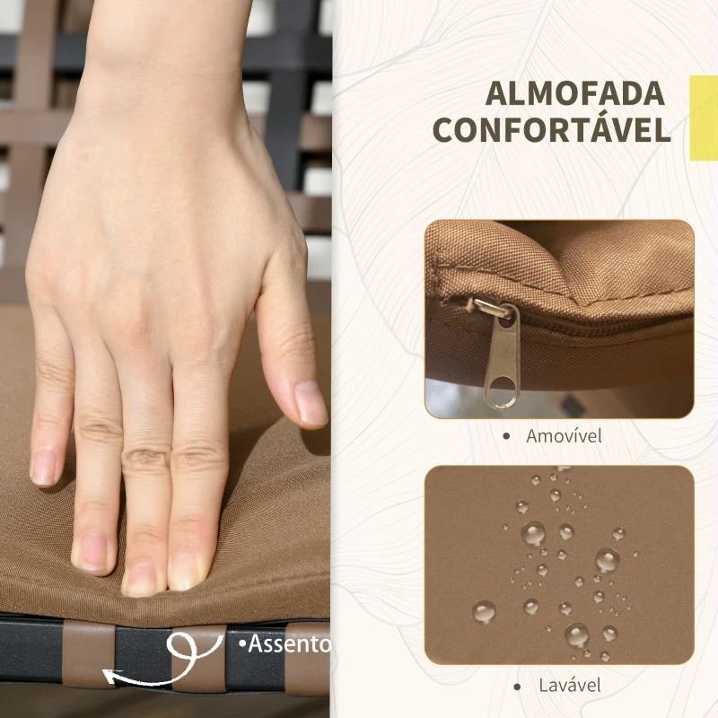 Outsunny Conjunto de Jardim de 4 Peças em Vime Sintético com 2 Poltronas 1 Sofá de 2 Lugares e 1 Mesa de Vidro Marrom e Preto