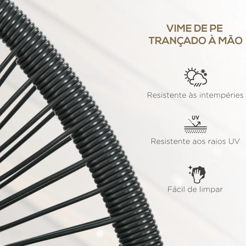Outsunny Sofá Acapulco de 2 Lugares com Apoios de Braço Almofada e Estrutura de Aço para Jardim Terraço Pátio 132x72x83 cm Preto
