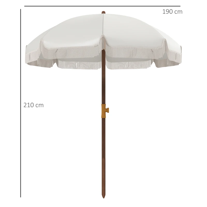 Outsunny Chapéu de Sol de Praia Ø190x210 cm com 8 Varas Abertura Manual Anti-UV Impermeável e Bolsa de Transporte para Jardim Creme