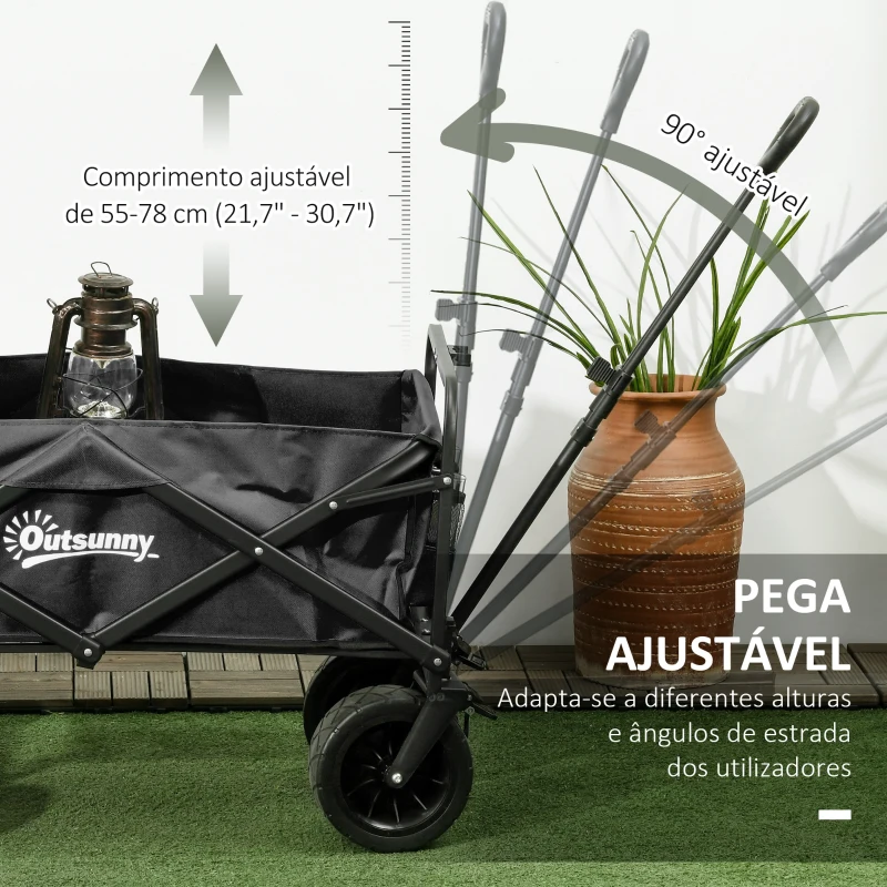 Outsunny Carrinho de Transporte Dobrável com Bolsa Térmica Removível Capacidade 100 kg para Campismo Praia 113x57x77-100 cm Preto